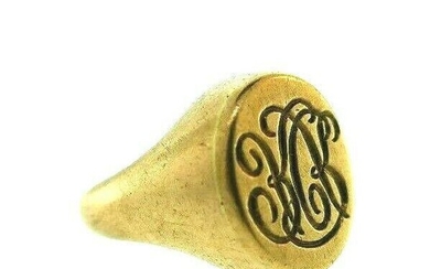 VICTORIAN 9k Yellow Gold Signet Ring w/Hidden Key