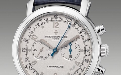 Vacheron Constantin, Ref. 47120/000P-9216 A rare, large and attractive platinum chronograph wristwatch with sand-blasted finished dial, telemeter scale, Certificate of Origin and presentation box, numbered 20 of a limited edition of 75 pieces