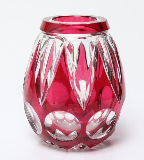 Val St. Lambert Cranberry Cut to Clear Glass Vase
