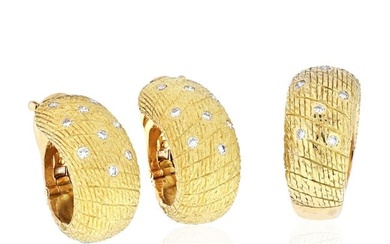Van Cleef & Arpels 18K Yellow Gold 1970's Diamond Earrings And A Ring Jewelry Set