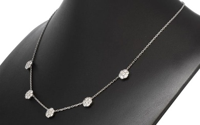 Van Cleef & Arpels Larga Fleurette Necklace 5 Flowers Rhodium Plated 18K White Gold Round Diamonds