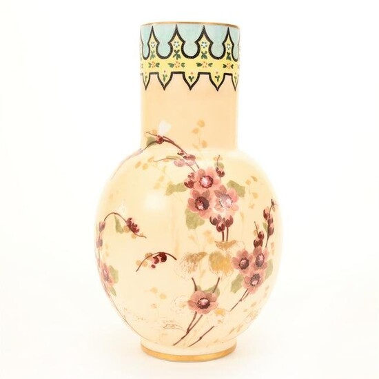 Vase, White Opaque Art Glass, Decorated