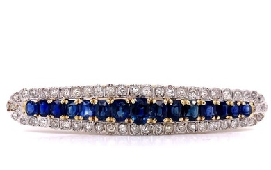 Victorian 14K White Gold Diamond and Sapphire Brooch