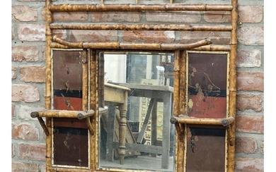 Victorian Aesthetic Movement bamboo overmantel mirror with c...