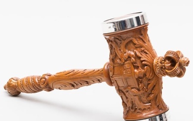 Victorian Carved Boxwood Silver-Mounted Commemorative Gavel