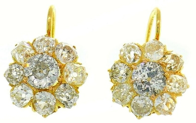 Victorian Diamond Gold Cluster EARRINGS Antique Drop