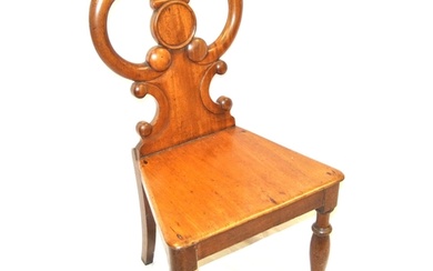 Victorian mahogany hall chair with shaped back, on baluster ...