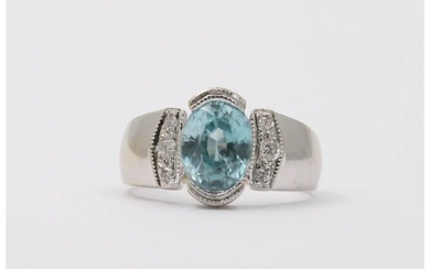 Vintage 14K White Gold Blue Zircon Diamond Ring, Cocktail Ring