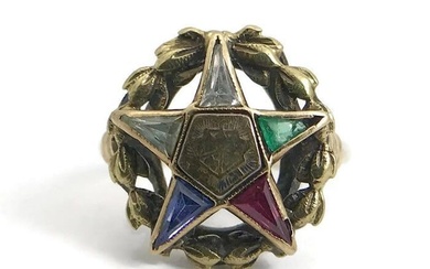 Vintage 1960's Eastern Star Multicolored Gemstone Ring 10K Yellow Gold, 5.09 Gr