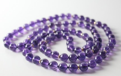 Vintage Amethyst Continuous 10mm Beaded Necklace 14k gold bead spacers 37in.