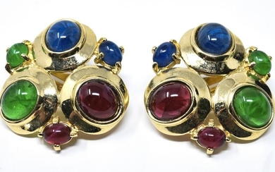 Vintage C 1980s Gilt & Glass Cabochon Clip Earring