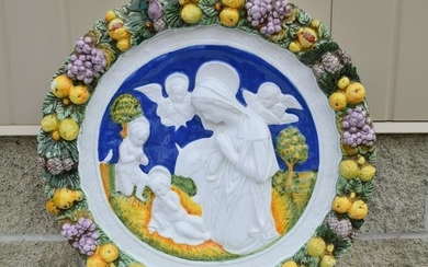 Vintage Ceramic Wall Plaque of Mary, Jesus and John the