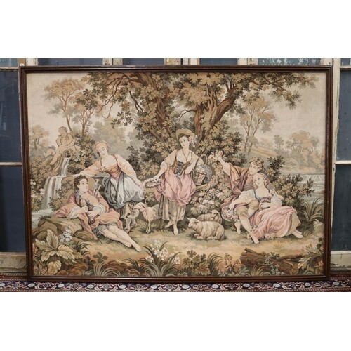 Vintage French framed machine made wall tapestry, frame appr...