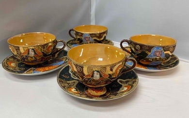 Vintage Japan Hand Painted Enamel Moriage Porcelain Teacup's & Saucers