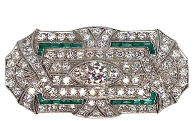 Vintage Platinum Art Deco Diamond and Emerald Pendant
