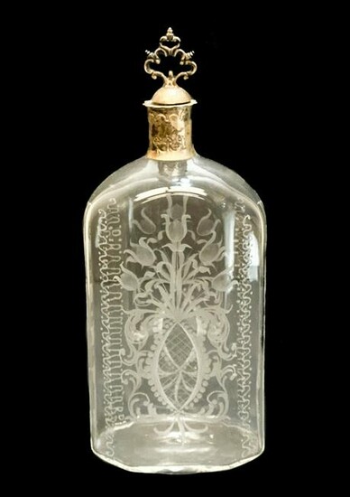 Vitali Bruno 800 Silver Glass Etched Decanter Bottle