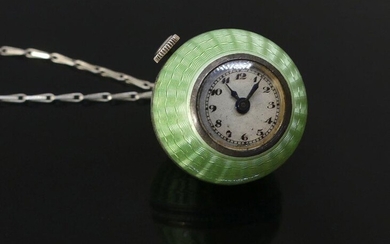 WATCH BALL in silver enamelled almond green and CHAINETTE (slight sheen). Gross weight 25 g