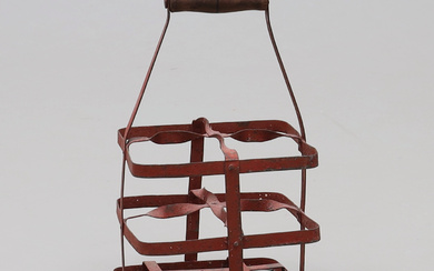 WINE BASKET, forged, wooden handle, early 20th century.
