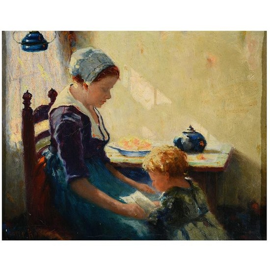 Walter Keith "Mother and Child" oil on canvas