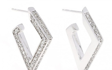 White Gold and Diamond Geometric Hoop Earrings