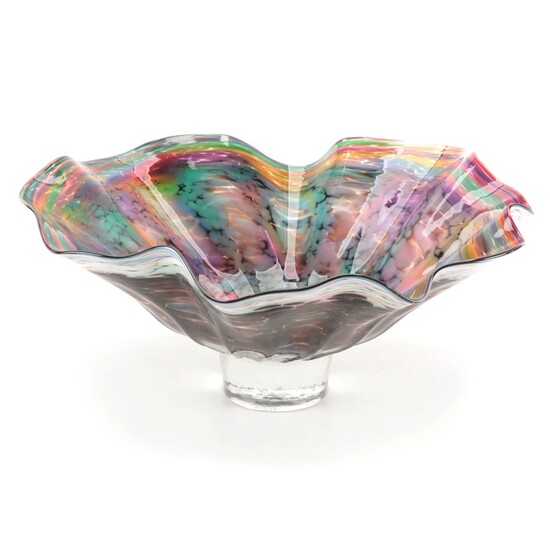 Wimberley Glassworks Handblown Fluted Studio Art Glass Centerpiece Bowl, 1997