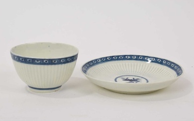 Worcester blue and white ribbed tea bowl and saucer, circa 1760