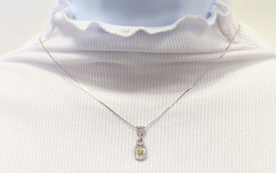 Yellow and White Diamond Pendant Necklace in 18K White Gold