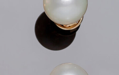 Yellow gold earrings with a beautiful Australian pearl, slightly...