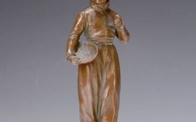 bronze sculpture, German, around 1900, peasantwith basket and...