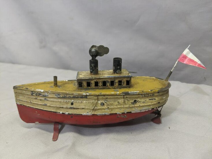 c1910 German Hand painted Tin Wind Up Boat Ship