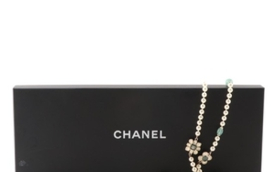 Chanel Imitation Pearl and Enamel Necklace with Folder