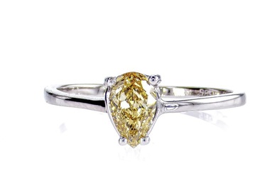 0.54 Ct VVS2 Fancy Yellow Pear Diamond Ring - 14 kt. White gold - Ring Diamond - No Reserve
