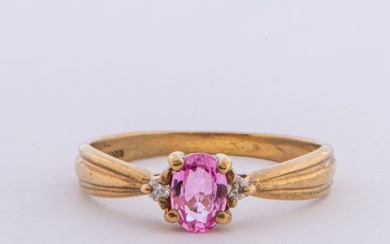 0.56 Cts Natural Pink Sapphire and Diamond Gold Ring, 9K...