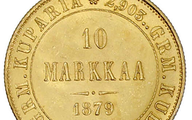 10 Markkaa 1879. 3,23 g. 900/1000. vorzüglich/Stempelglanz