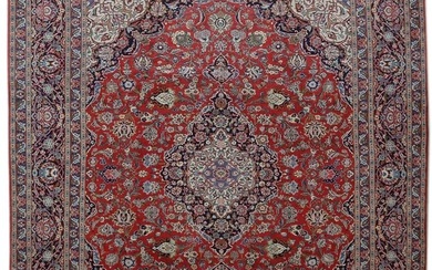 10 x 13 Red Persian Signed Kashan Rug