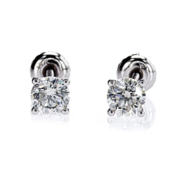 1.02 Ct Round Diamond Earrings - 14 kt. White gold - Earrings Diamond - No Reserve