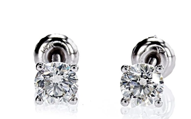1.02 Ct Round Diamond Earrings - 14 kt. White gold - Earrings Diamond - No Reserve