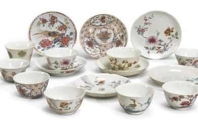 A GROUP OF FAMILLE-ROSE CUPS AND SAUCERS QING DYNASTY, 18TH CENTURY