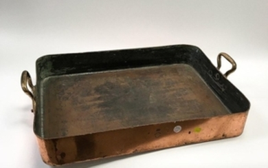 Large Brass-handled Copper Tray
