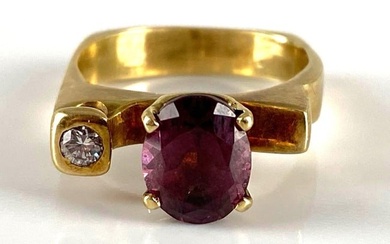 10K Gold Rhodolite Garnet and Diamond Ring