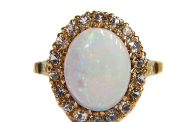 10k Yellow Gold White Opal and White Topaz Ring, Size 6