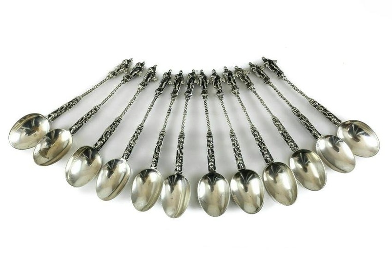 12 Spannstra Dutch Silver Apostle Figurative Spoons