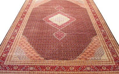 12 x 18 Red Wool & Silk Sino Tabriz Mahi Rug