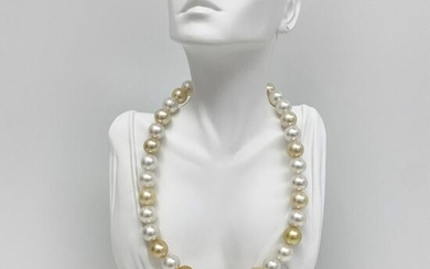 13-14mm White and Golden South Sea Near-Round Pearl