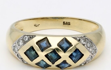 14 kt. Gold - Ring - 0.07 ct Sapphire - Diamond