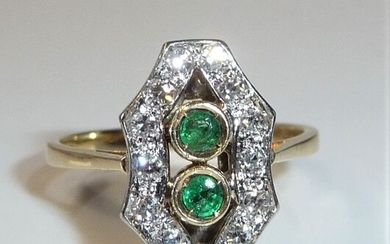 14 kt. Gold - Ring - 0.20 ct Emeralds + 0.30 ct. diamonds