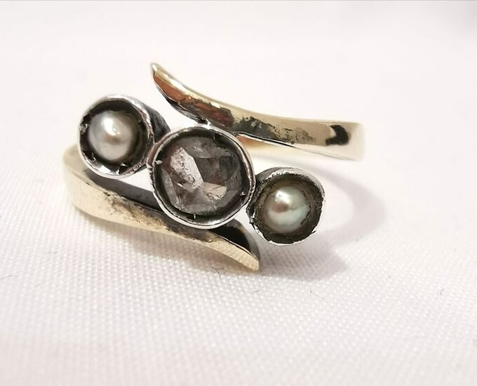 14 kt. Silver, Yellow gold - Ring - 0.30 ct Diamond - Pearls