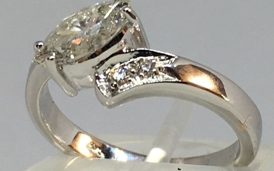 14 kt. White gold - Ring 0.71kt Marquis DiamondSI Size 54