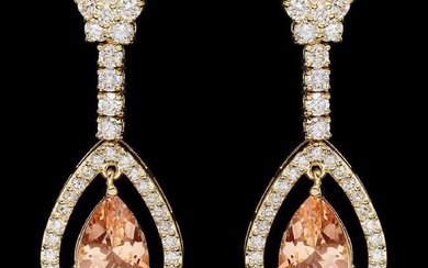 14K Yellow Gold 4.92ct Morganite and 2.66ct Diamond Earrings