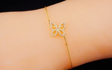 14K Yellow Gold and 0.30ctw Diamond Butterfly Bracelet